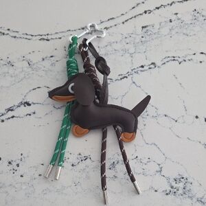 Brown Dog Bag Charm with Green and Brown Ropes